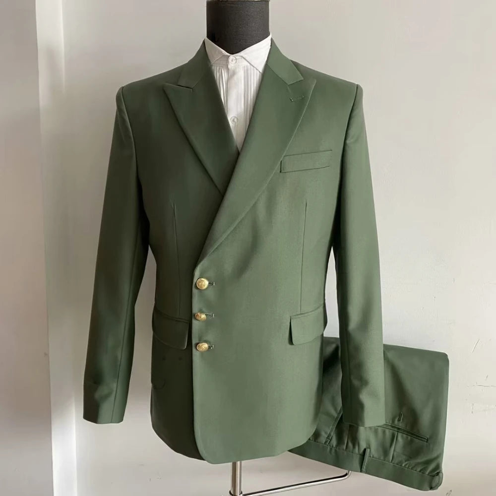 Trajes de hombre de dos piezas, elegantes, con solapa de pico y un solo pecho, estilo formal, informal, elegante, para oficina, novedad