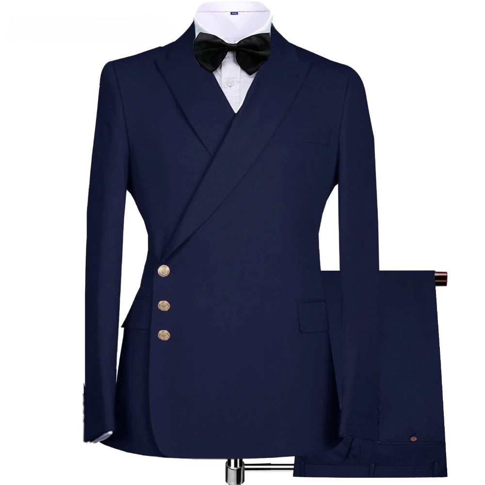 Trajes de hombre de dos piezas, elegantes, con solapa de pico y un solo pecho, estilo formal, informal, elegante, para oficina, novedad