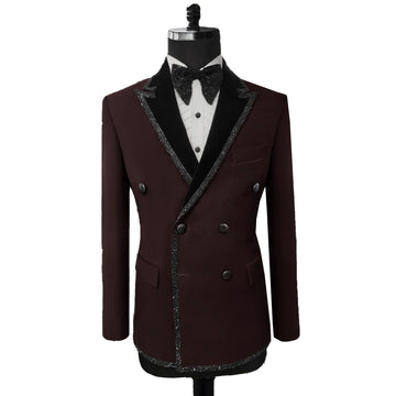 Wedding Men Suit With Beads Neck One Coat Bowtie Business Formal Groom Tuxedo Party Suits