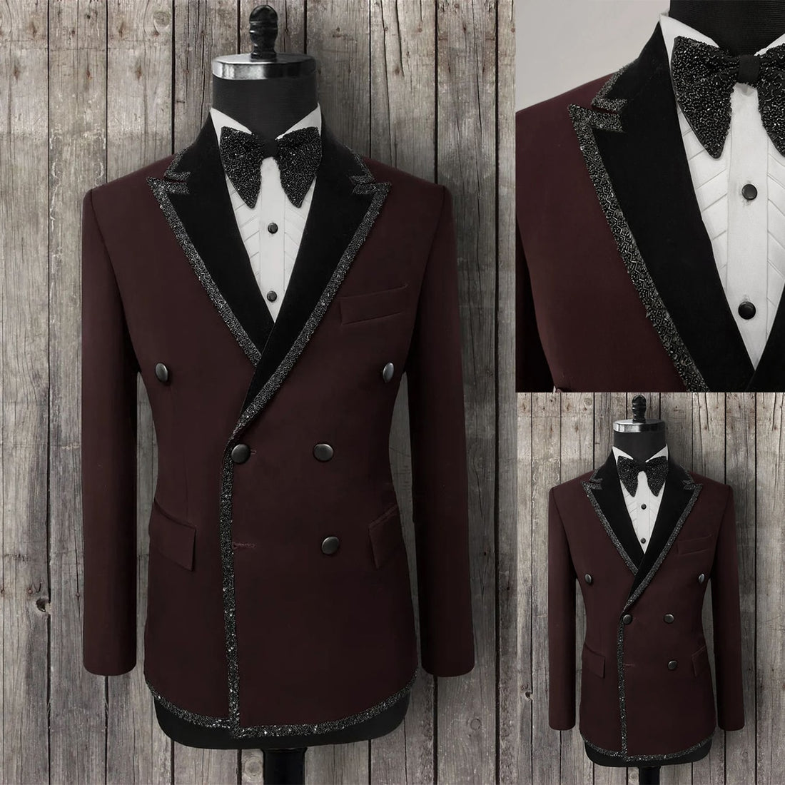 Costume de mariage pour homme avec col en perles, une veste et nœud papillon, costume de soirée formel pour marié