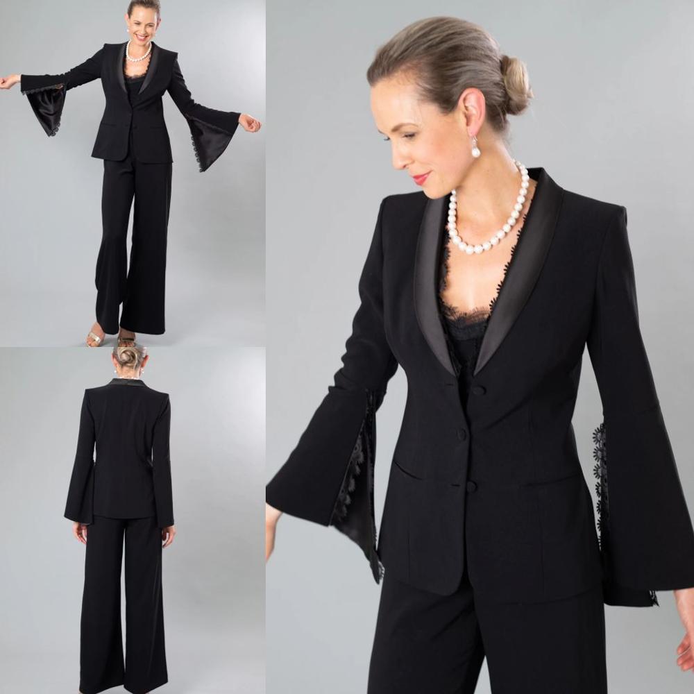 Black Mother of the Bride Suits Women Wedding Wear Loose Blazer 2 Pieces Ladies Party Evening Wear For Wedding(Jacket+Pants)