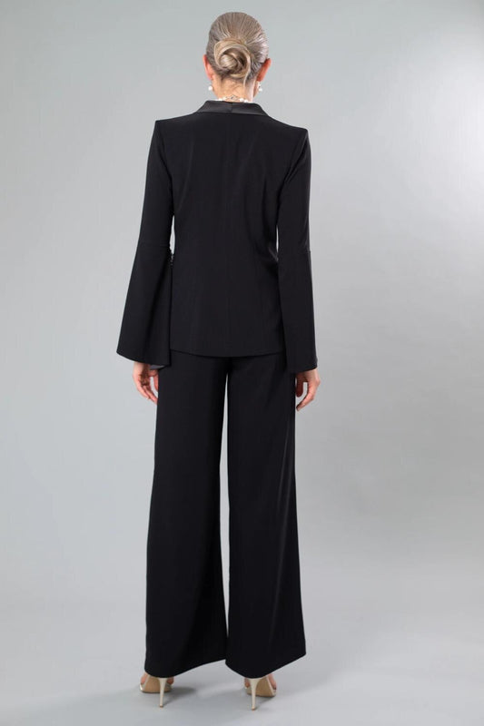 Costume noir pour mère de la mariée, ensemble 2 pièces, blazer ample, tenue de soirée pour mariage (veste + pantalon) 