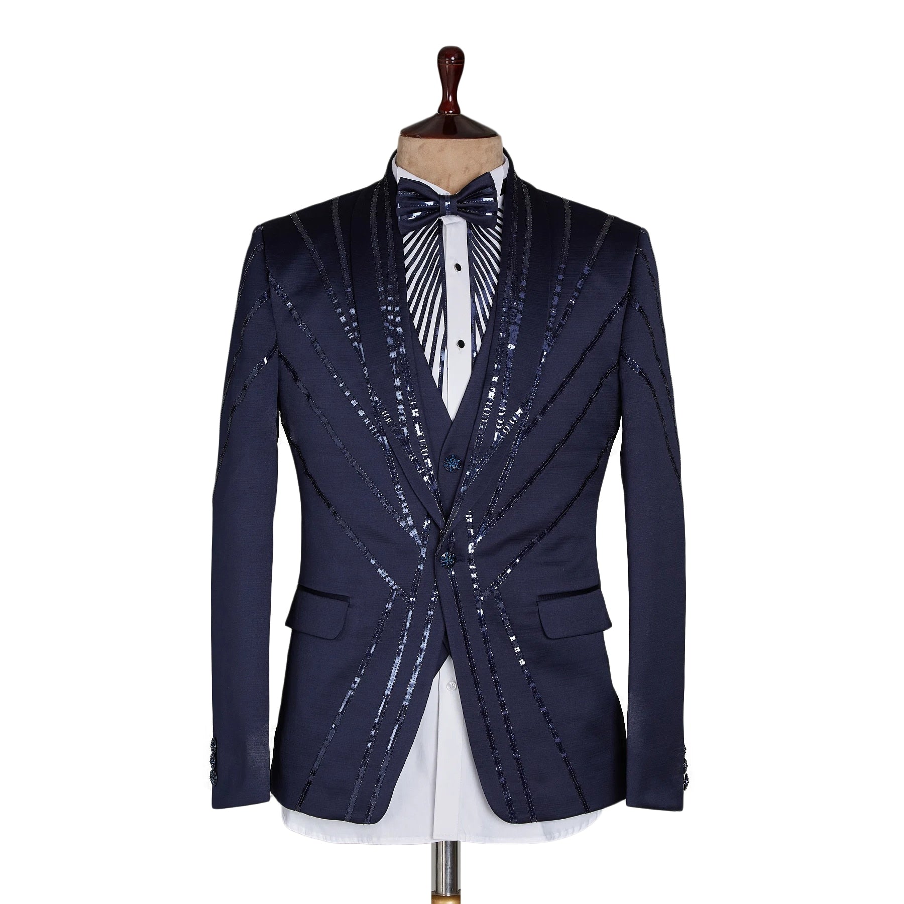 Trajes de boda azules para hombre con lentejuelas, hechos a medida, para negocios, novios, 2 piezas, abrigo, chaleco, ocasiones formales, fiesta, cantante, disfraz hecho a medida. 