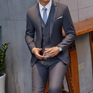 Gray Suit Men Groom Tuxedo Style Blazer Slim Fit Prom Wedding Suits Terno 3 Pieces Jacket+Pant+Vest