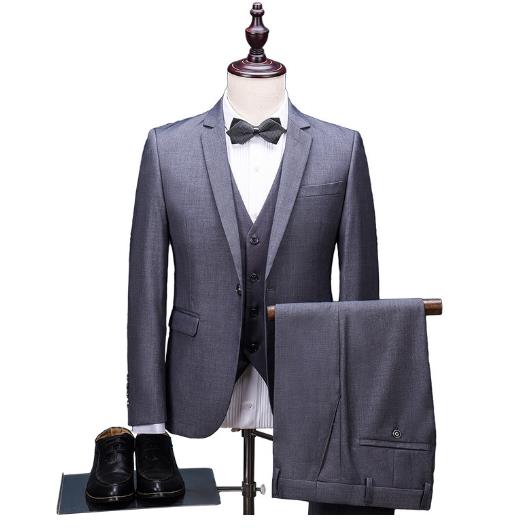 Gray Suit Men Groom Tuxedo Style Blazer Slim Fit Prom Wedding Suits Terno 3 Pieces Jacket+Pant+Vest