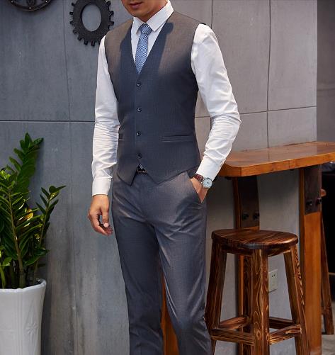 Costume gris pour homme, style smoking, blazer, coupe slim, costume de bal, mariage, Terno, 3 pièces, veste, pantalon et gilet 