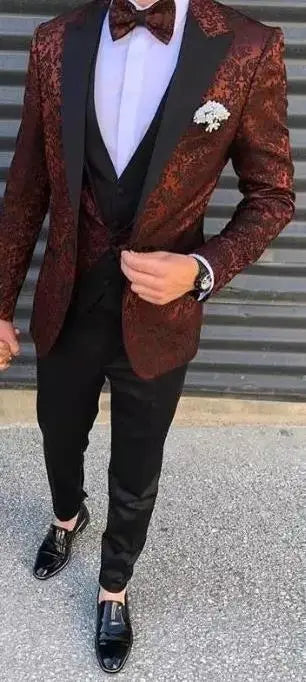 Costume de marié bordeaux pour garçon, coupe slim, revers pointus, blazer formel, costume de bal pour enfant (veste + pantalon)
