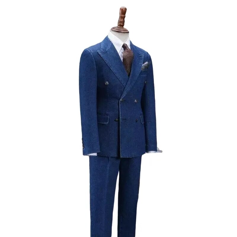Costume homme décontracté en denim bleu Oxford, ensemble 2 pièces veste et pantalon, coupe slim, pour mariage, bal de promo 