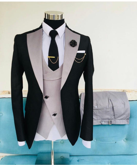 Costume Slim Fit Men Suits 3 Pieces Slim Fit Business Suits Groom Black Tuxedos Suit Jacket Pant Vest