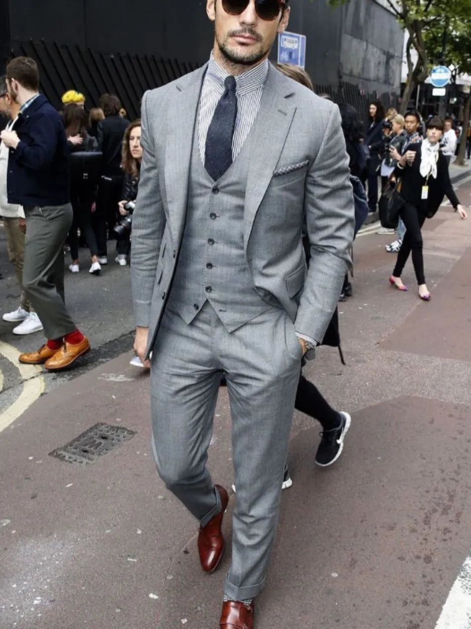 Nouveau costume Slim Fit hommes costumes Slim Fit affaires costumes marié gris smokings pour mariage formel costume veste pantalon gilet 3 pièces