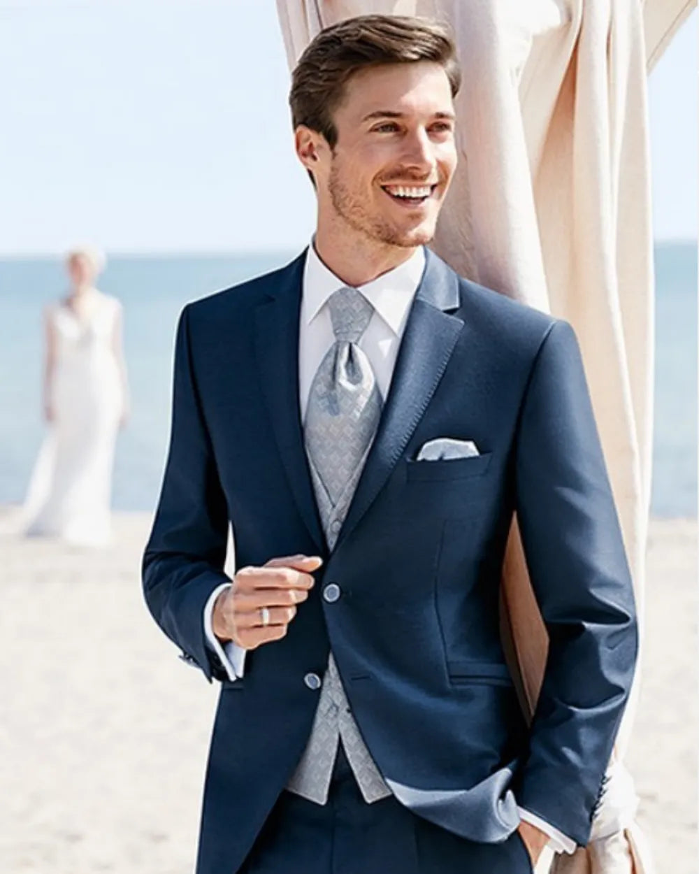 New Costume Slim Fit Men Suits Slim Fit Business Suits Groom Indigo Tuxedos for Formal Wedding Suit Jacket Pant Vest 3 Pieces
