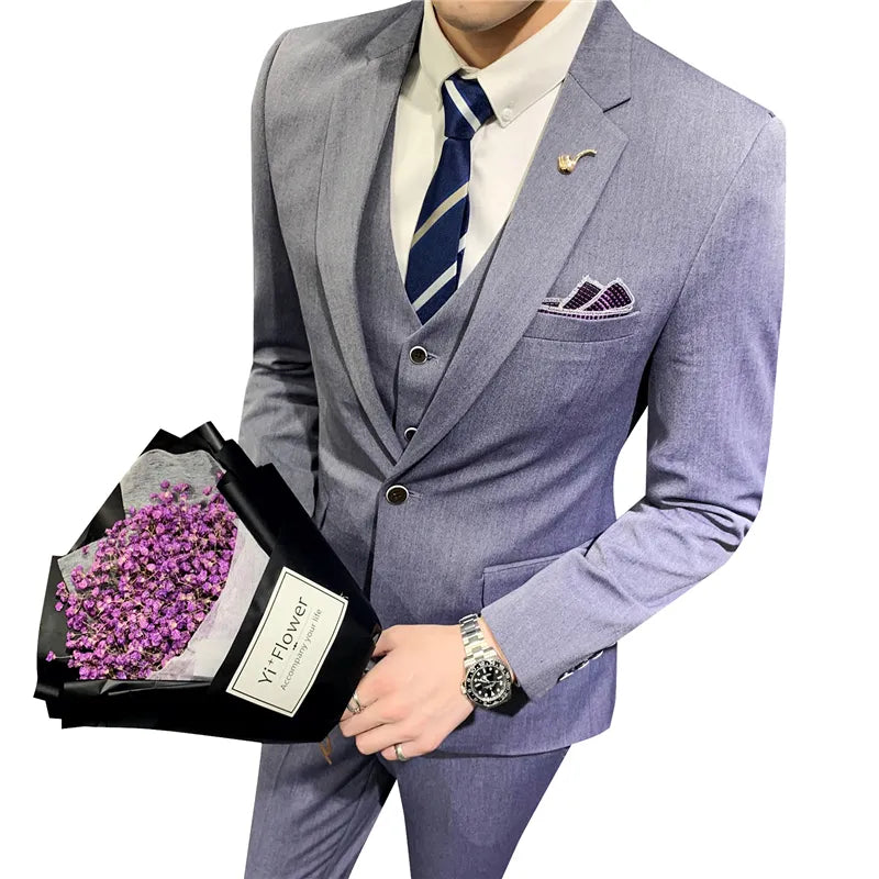 Costumes pour hommes Business Casual Classique Couleur unie Hommes Costumes Ensemble 3 pièces pour hommes 