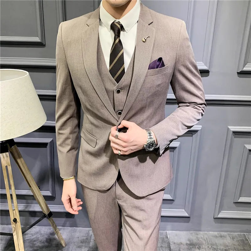 Costumes pour hommes Business Casual Classique Couleur unie Hommes Costumes Ensemble 3 pièces pour hommes 