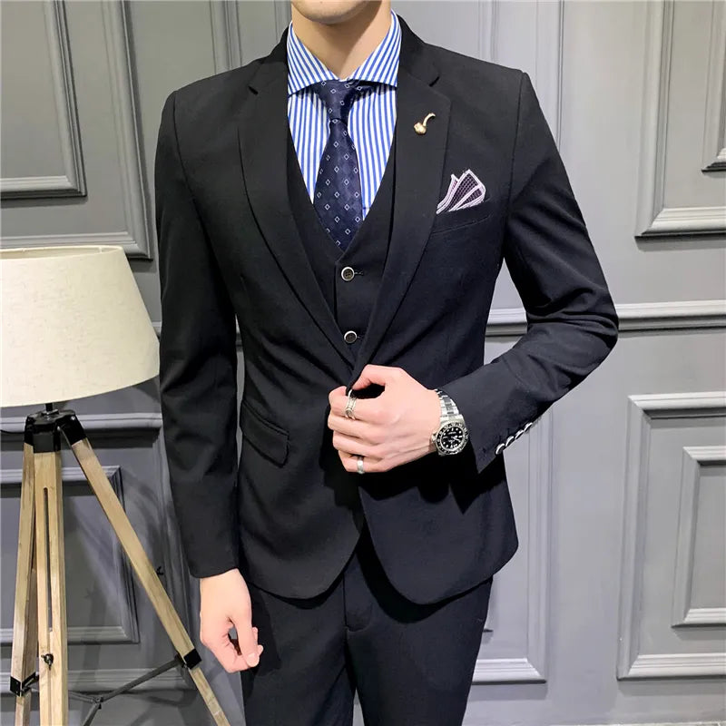 Trajes de hombre de negocios casuales clásicos de color sólido trajes de hombre conjunto masculino de 3 piezas 