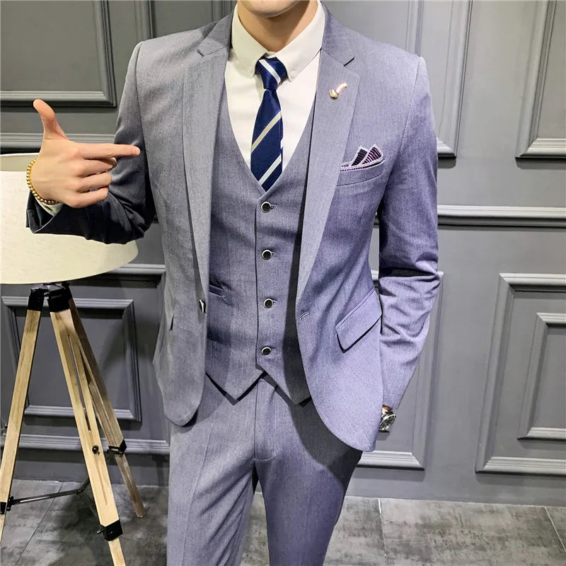 Costumes pour hommes Business Casual Classique Couleur unie Hommes Costumes Ensemble 3 pièces pour hommes 