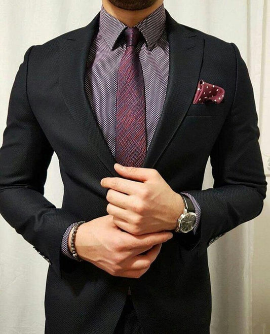 Costume noir pour homme, smoking de mariage, costume de marié, blazer, 2 pièces (veste + pantalon) 