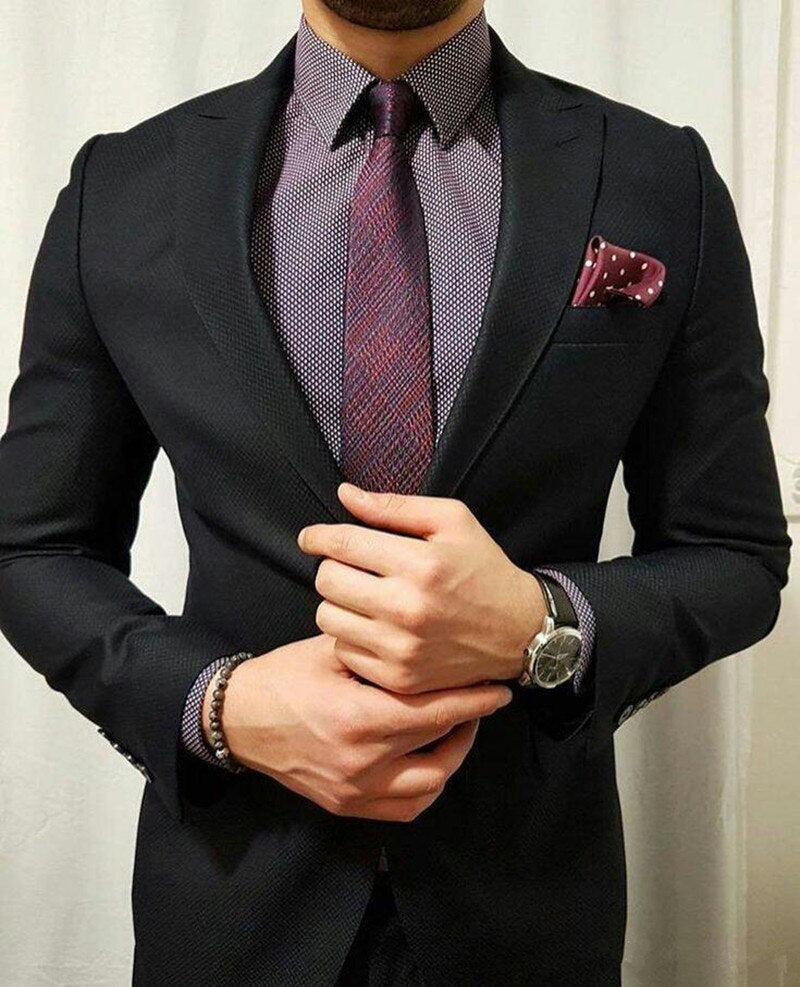 Trajes negros para hombre, esmoquin de boda, trajes de novio, blazer, 2 piezas (chaqueta + pantalón) 