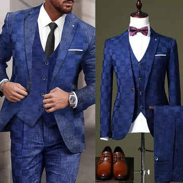 New Design Men's Suit 3Pieces Blazer Vest Pants Bow Collar Single Breasted Buckle Work Wear Bussiness Wedding Costume