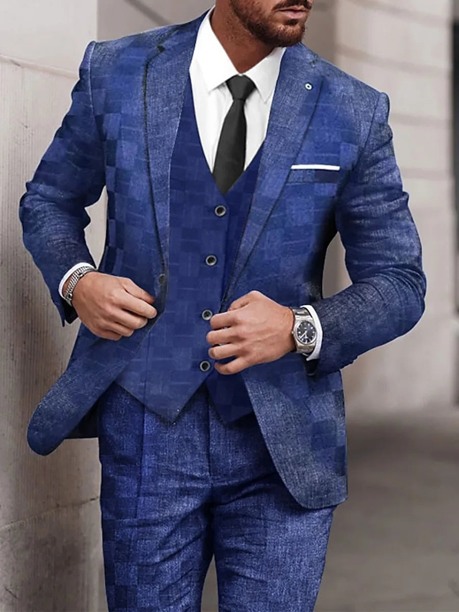 New Design Men's Suit 3Pieces Blazer Vest Pants Bow Collar Single Breasted Buckle Work Wear Bussiness Wedding Costume