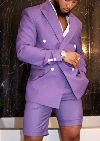 Trajes de hombre con chaqueta morada, pantalones cortos y pantalón, para graduación, boda, esmoquin vintage (chaqueta + pantalón) 