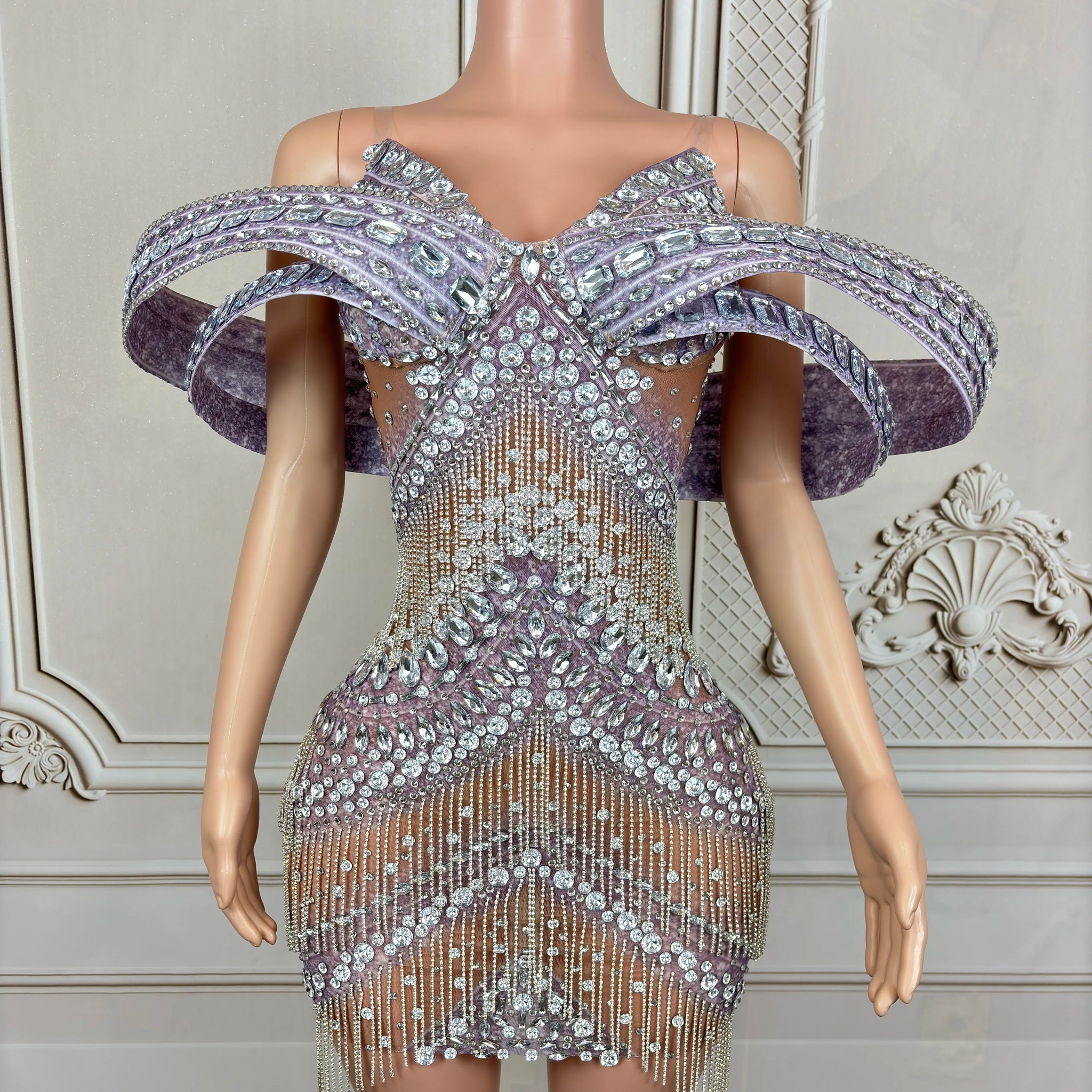 Robe courte de luxe en maille avec strass scintillants pour femme, tenue sexy pour une soirée, un anniversaire, une séance photo