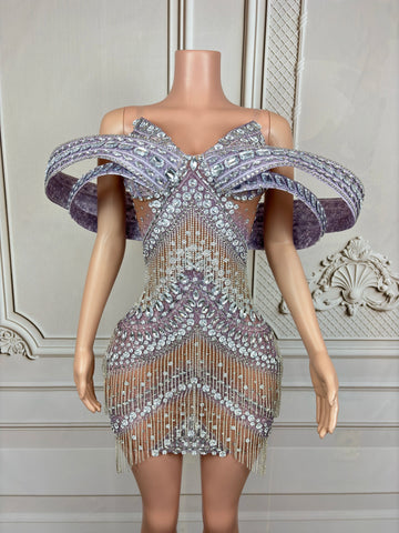 Robe courte de luxe en maille avec strass scintillants pour femme, tenue sexy pour une soirée, un anniversaire, une séance photo