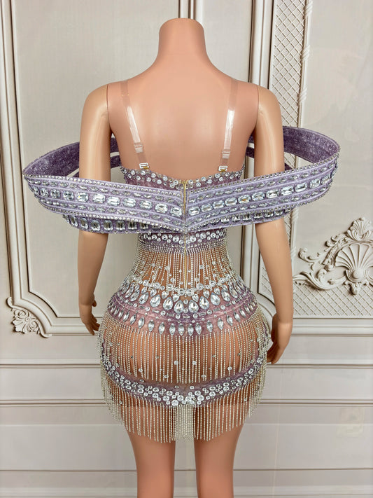 Robe courte de luxe en maille avec strass scintillants pour femme, tenue sexy pour une soirée, un anniversaire, une séance photo
