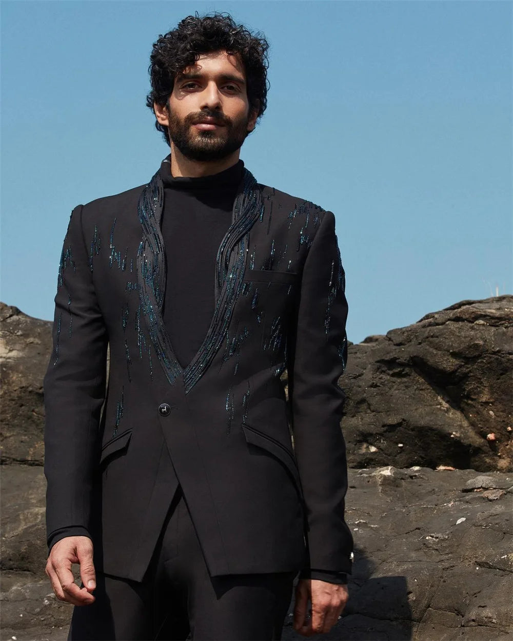 Ensemble 2 pièces pour homme, smoking sur mesure, col châle, un bouton, blazer, mode, fête, mariage, bal de promo, poche