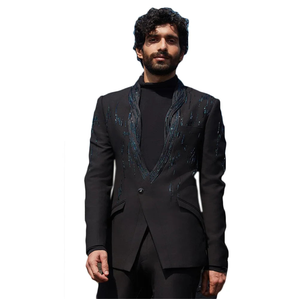 Ensemble 2 pièces pour homme, smoking sur mesure, col châle, un bouton, blazer, mode, fête, mariage, bal de promo, poche