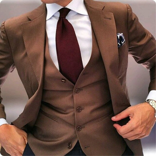 Brown Men Suit 3Piece(Jacket+Pant+Vest) Custom Made Tuxedo Slim Fit Suits Prom Terno Men Suits