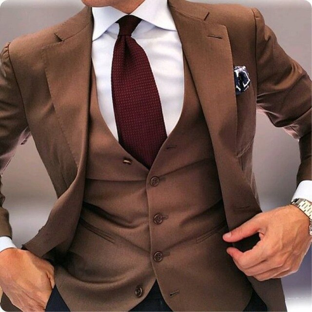 Brown Men Suit 3Piece(Jacket+Pant+Vest) Custom Made Tuxedo Slim Fit Suits Prom Terno Men Suits