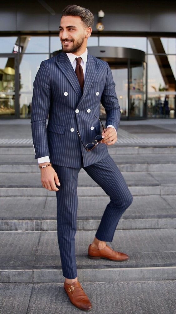 Traje de novio a rayas para boda, esmoquin de 2 piezas (chaqueta + pantalón) 
