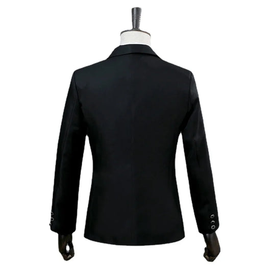 Nuevo traje de 2 piezas con lentejuelas para fiesta de baile para hombre, conjunto negro/blanco, chaqueta y pantalones de retazos para cantante, presentador y escenario.