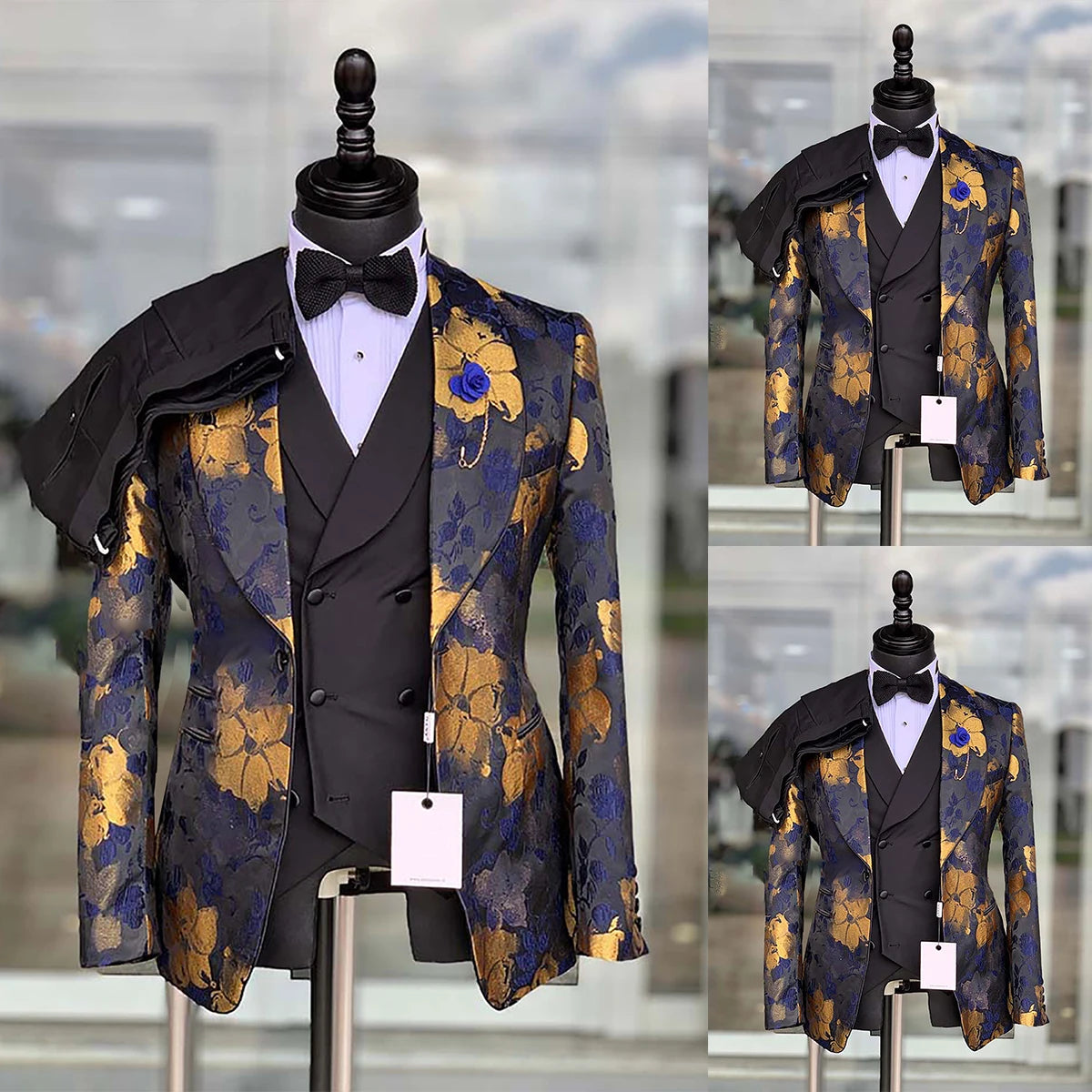 New Fashion Men's Wedding Suit Floral Print Painting Tuxedos Shawl Lapel Groom Wear Prom Party 3 Pcs Jacket Pants Vest Customize