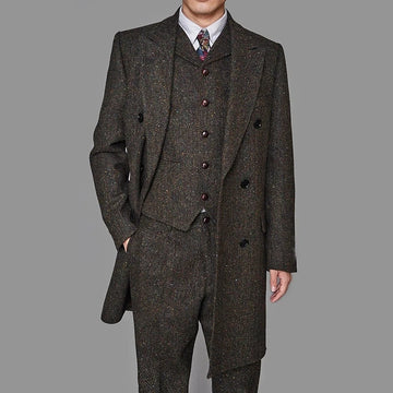 Men Suits HerringboneThree-Pieces Suit Tweed Vintage Business Formal Jacket Vest And Pants Costume Homme