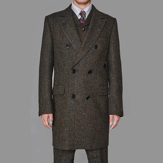 Men Suits HerringboneThree-Pieces Suit Tweed Vintage Business Formal Jacket Vest And Pants Costume Homme