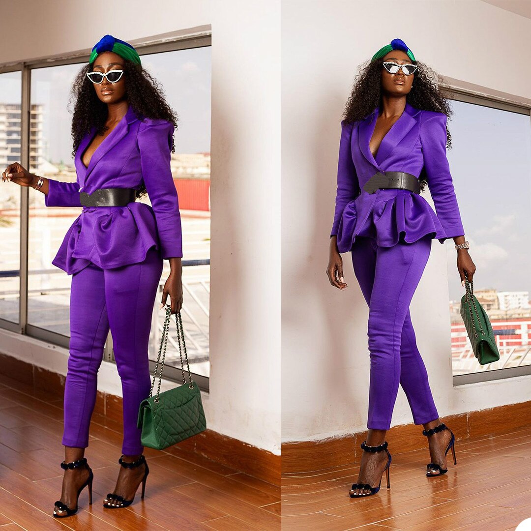 Women Suits Purple Celebrity Lady Party Prom Tuxedos Blazer Red Carpet Leisure Outfit Top(Jacket+Pants)