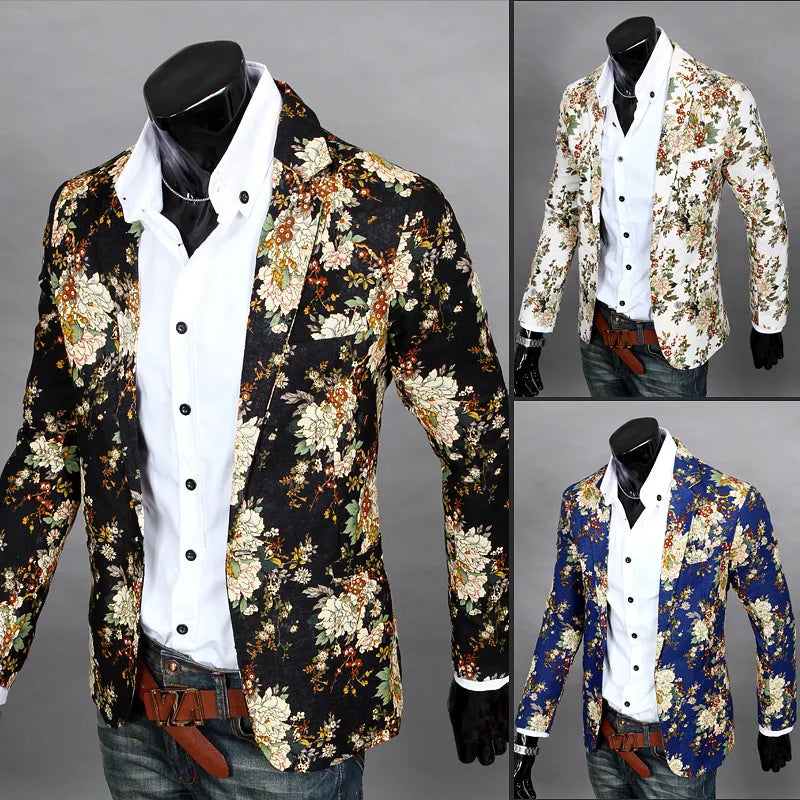 Nuevo blazer informal retro vintage para hombre, diseño con estampado de belleza, chaqueta de traje a la moda para hombre, disfraz de cantante, abrigo de baile para discoteca a la moda
