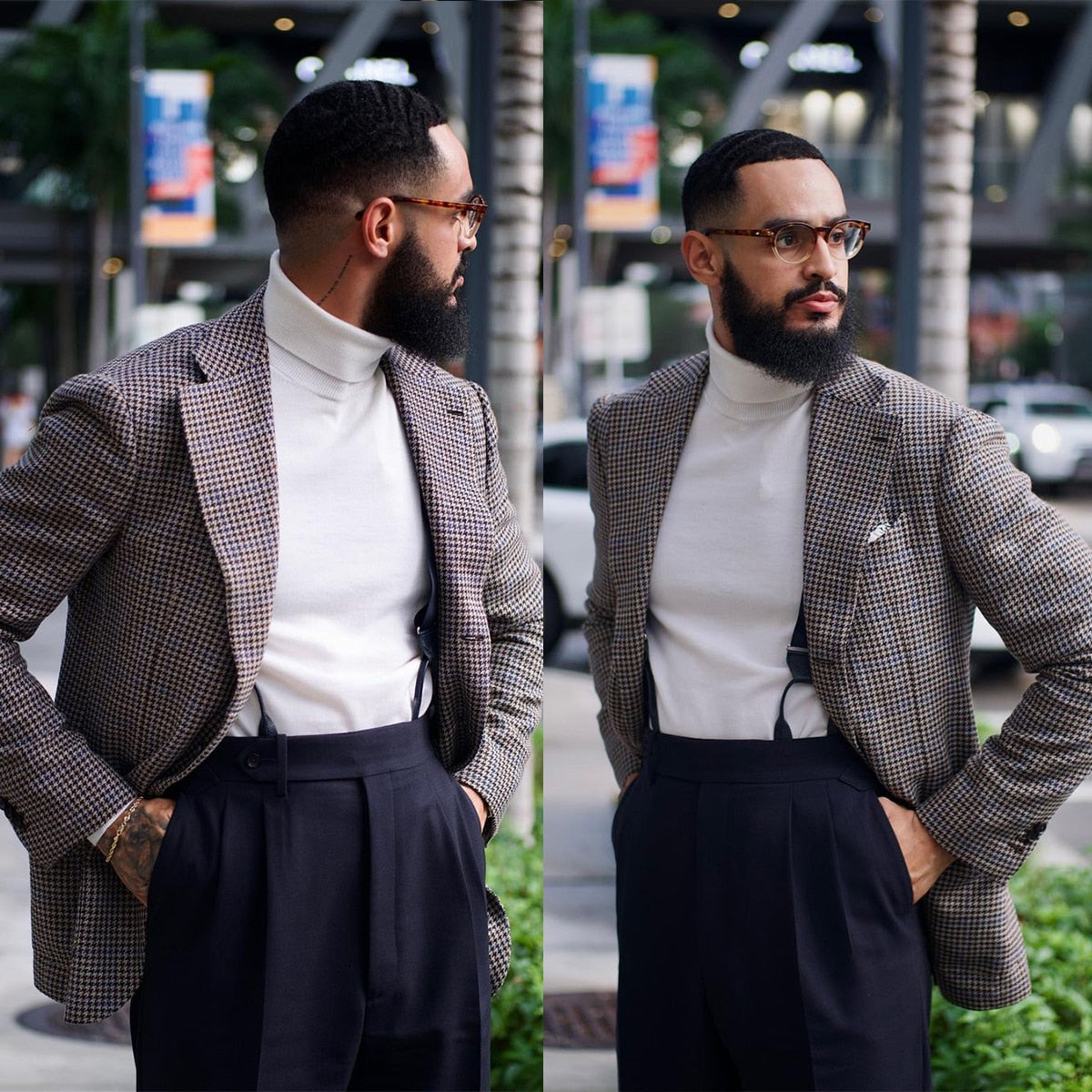 Nouveaux costumes pour hommes 2 pièces Blazer à carreaux Pantalon bleu marine Smoking simple boutonnage Mode Revers larges Mariage Formel Travail Décontracté Sur mesure 