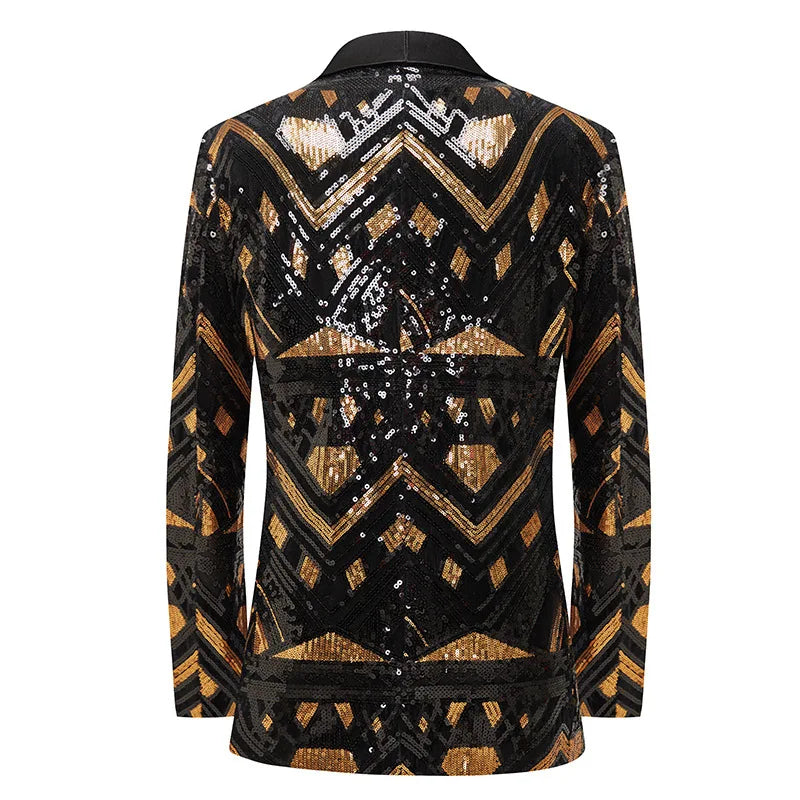 Blazer de hombre con lentejuelas negras y doradas, ideal para espectáculos, bodas en clubes nocturnos (solo chaqueta) 