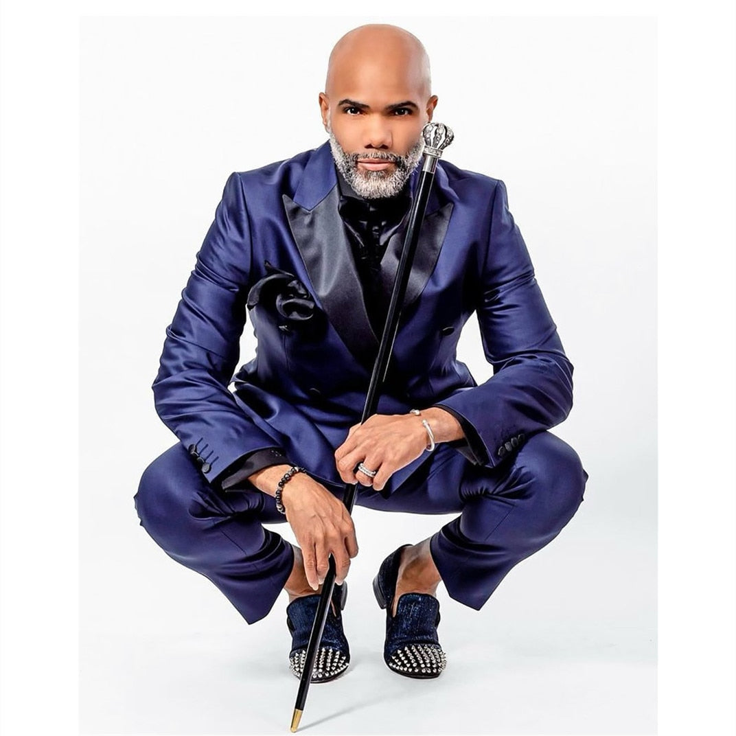 Costume homme 2 pièces blazer pantalon croisé revers pointu affaires formel satin mariage marié costume sur mesure homme 