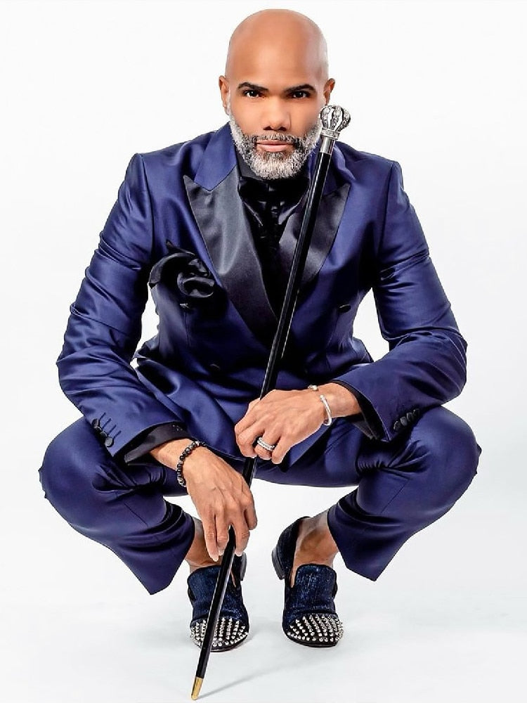 Costume homme 2 pièces blazer pantalon croisé revers pointu affaires formel satin mariage marié costume sur mesure homme 