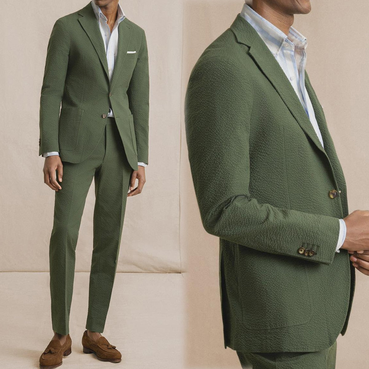 Traje de hombre de 2 piezas, blazer, pantalón, botonadura sencilla, solapa de pico, esmoquin verde oscuro para negocios, traje formal de boda para novio. 