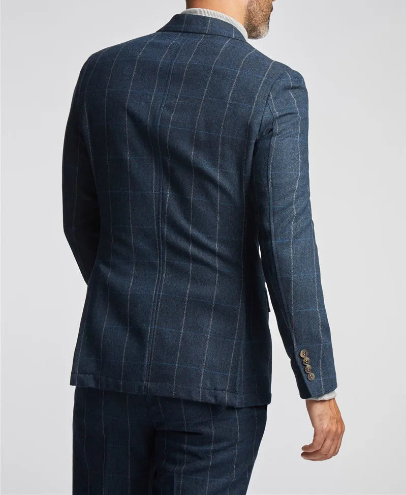 New Men's Suit Two Buttons 2 Pieces Blazer Pants Buckle Work Wool Wear Checkered Wedding Prom Costume