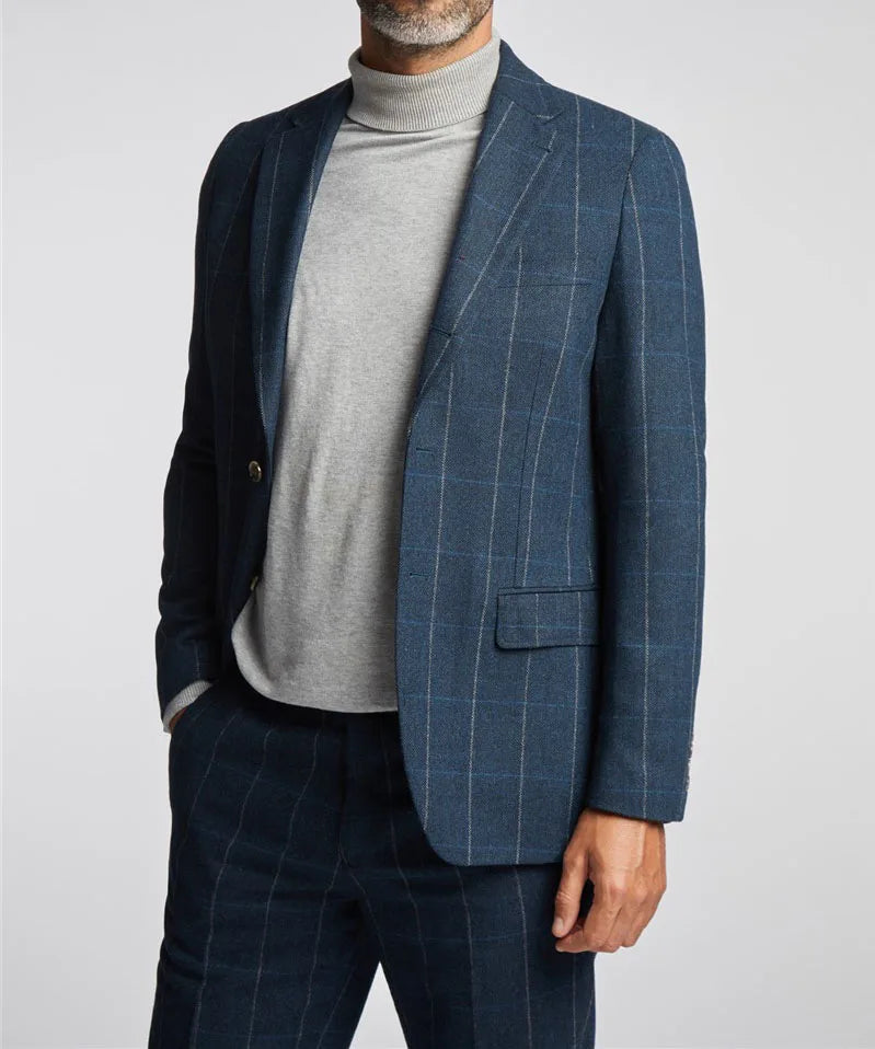 New Men's Suit Two Buttons 2 Pieces Blazer Pants Buckle Work Wool Wear Checkered Wedding Prom Costume