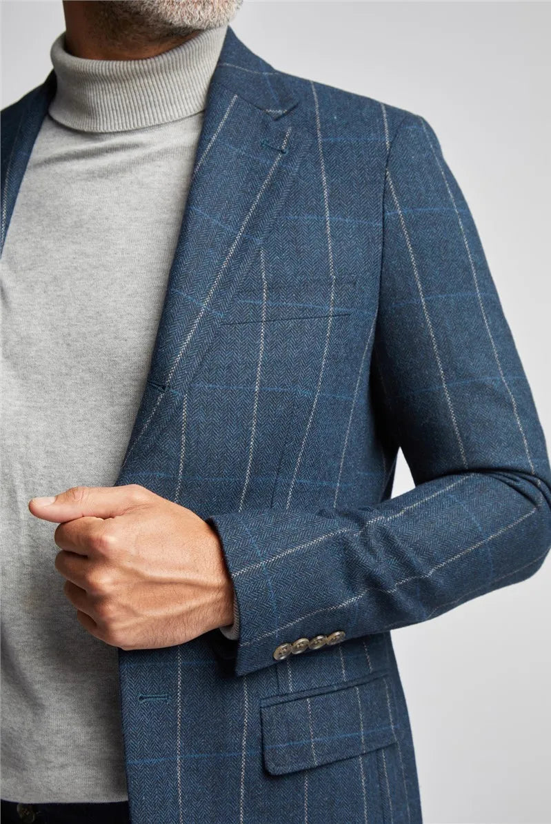 New Men's Suit Two Buttons 2 Pieces Blazer Pants Buckle Work Wool Wear Checkered Wedding Prom Costume