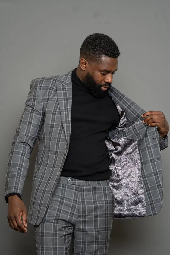 Trajes de hombre nuevos, corte entallado, 3 piezas, blazer, chaleco, pantalones, botonadura sencilla, para negocios, solapa de pico, a cuadros, para boda, novio, a medida, talla grande