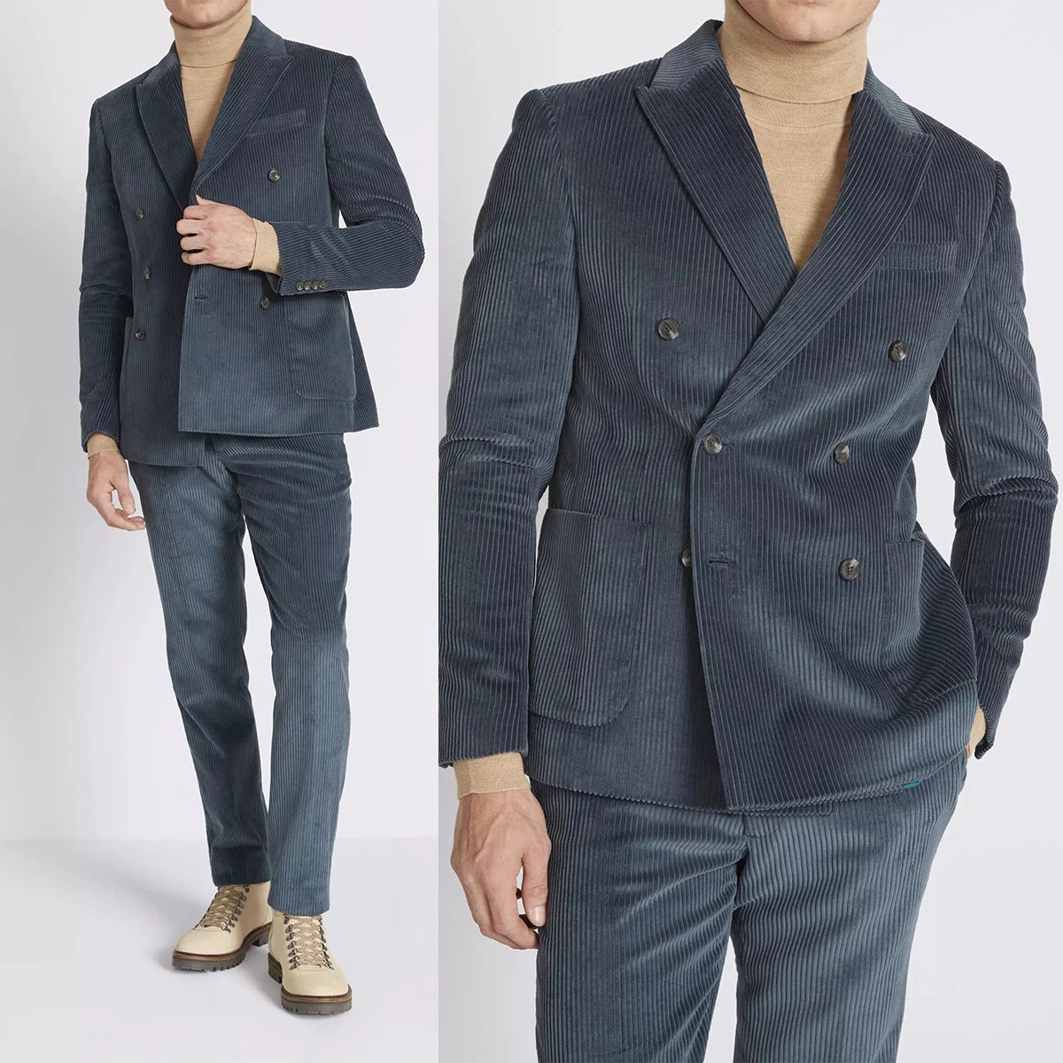 Men's Suits Tailored 2 Pieces Blazer Pants Double Breasted Peaked Lapel Formal Plus Size Slim Fit Custom Made Plus Size
