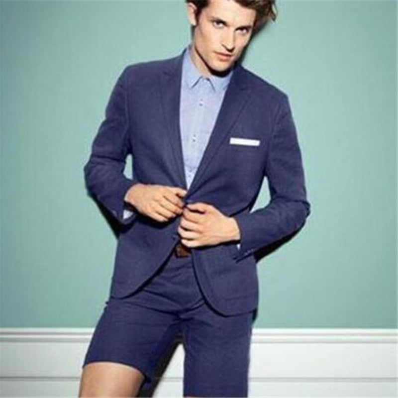 Men's Suit Tuxedo Blazer Dress Jacket Pants Summer Beach Stylish 2 Piece Men Suit Short Pant Casual Slim Fit Suits