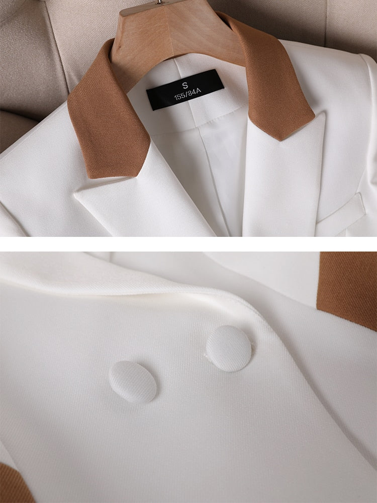 Blazer blanco ajustado de manga larga para mujer, con una sola botonadura, para oficina, trabajo, chaqueta formal 